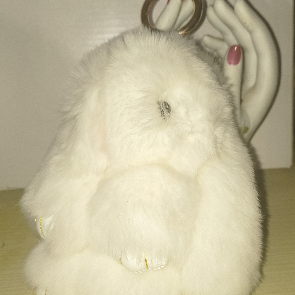 Keychain Purse Charm Bunny White Plush